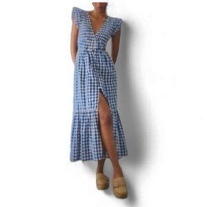 Anthropologie Women’s Petite Peregrine Midi Dress Blue White Gingham XSP